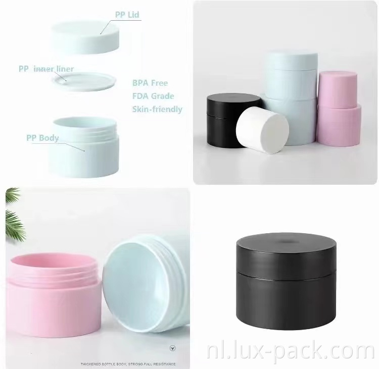 Groothandel lege zwart wit roze blauw mat plastic emulsie cosmetische crème container